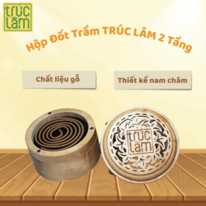 COMBO NHANG TRẦM KHOANH TRÚC LÂM + HỘP GỖ TRÒN 2 TẦNG