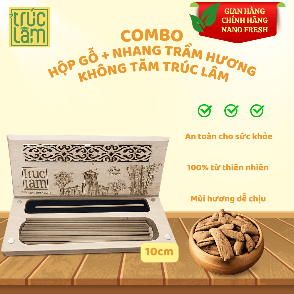 A3. NHANG TRẦM HƯƠNG KHÔNG TĂM TRÚC LÂM HỘP GỖ 1 TẦNG - 10CM