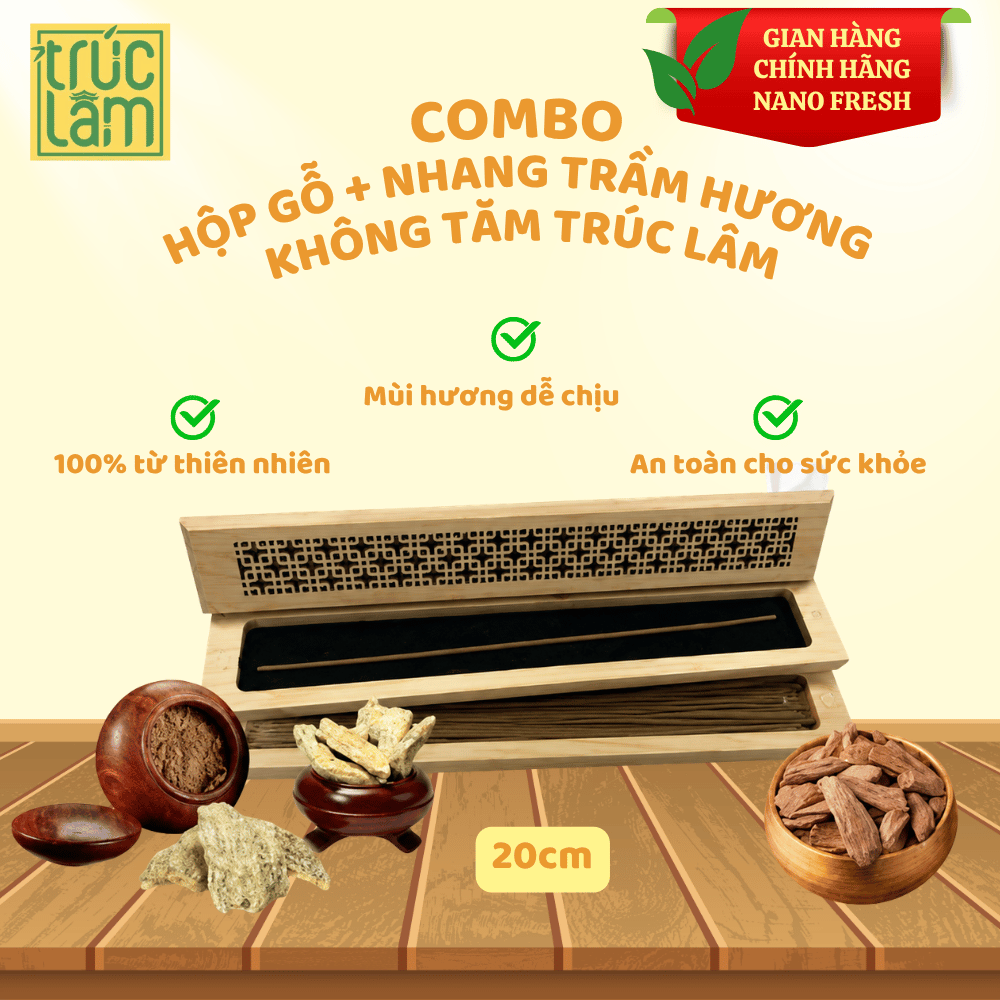 A4. NHANG TRẦM HƯƠNG KHÔNG TĂM TRÚC LÂM HỘP GỖ 2 TẦNG - 20CM