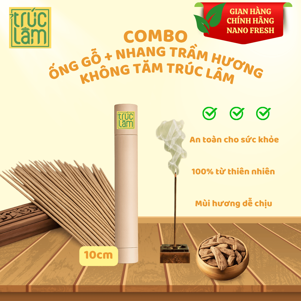 A1. COMBO ỐNG GỖ + NHANG TRẦM HƯƠNG KHÔNG TĂM TRÚC LÂM - 10CM